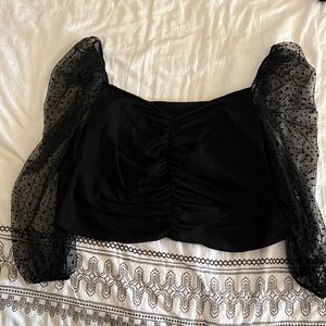 Asos crop black top with sheer sleeves size 20